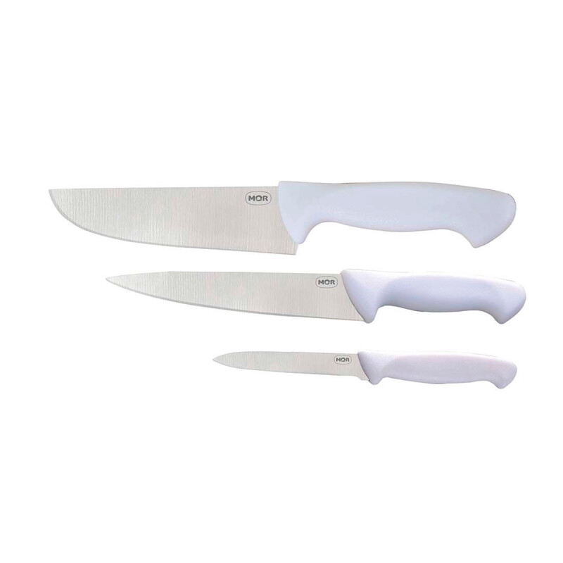 Set asador 3 cuchillos mango blanco BLANCO