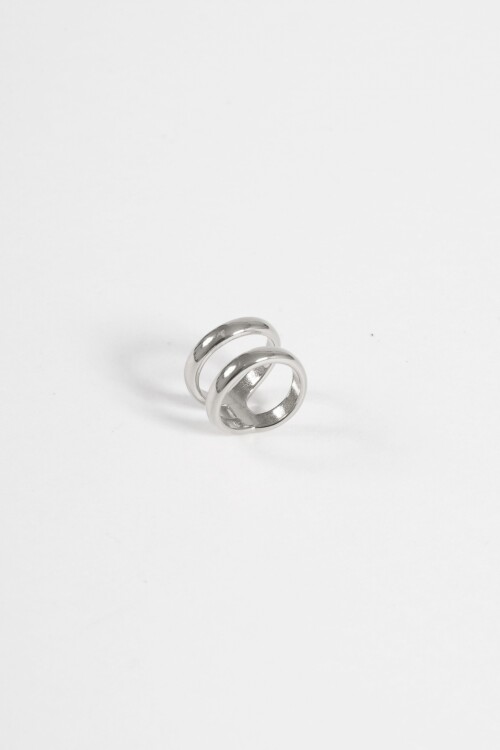 Anillo acero doble plateado