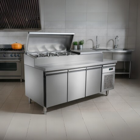 Heladera Bajo Mesada 417 Litros 3 Puertas con Topinera GN 1/3 Heladera Bajo Mesada 417 Litros 3 Puertas con Topinera GN 1/3