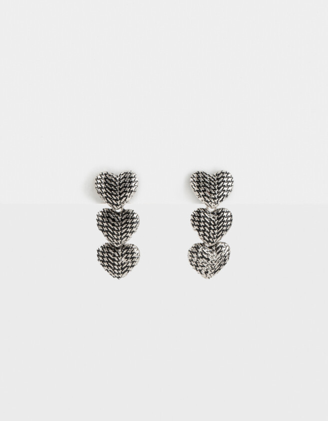Aros Colgantes Cortos Con corazón Aros De Corazones - Plateado Antique Silver