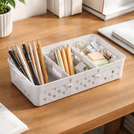 Caja Organizadora Plástica Quadratta c/ Divisiones 23x11x5Cm Blanco