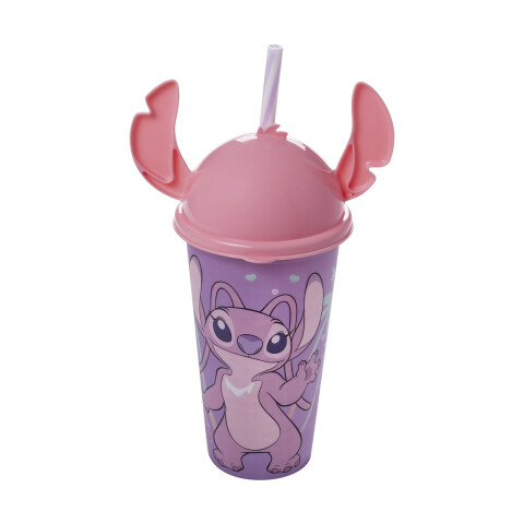 Vaso Plástico Milk Shake con Forma y Pajita Stitch 500 ml ROSA