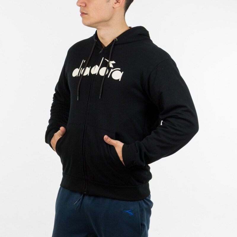 Diadora Men's Hoodie With Zip Print- Black Negro