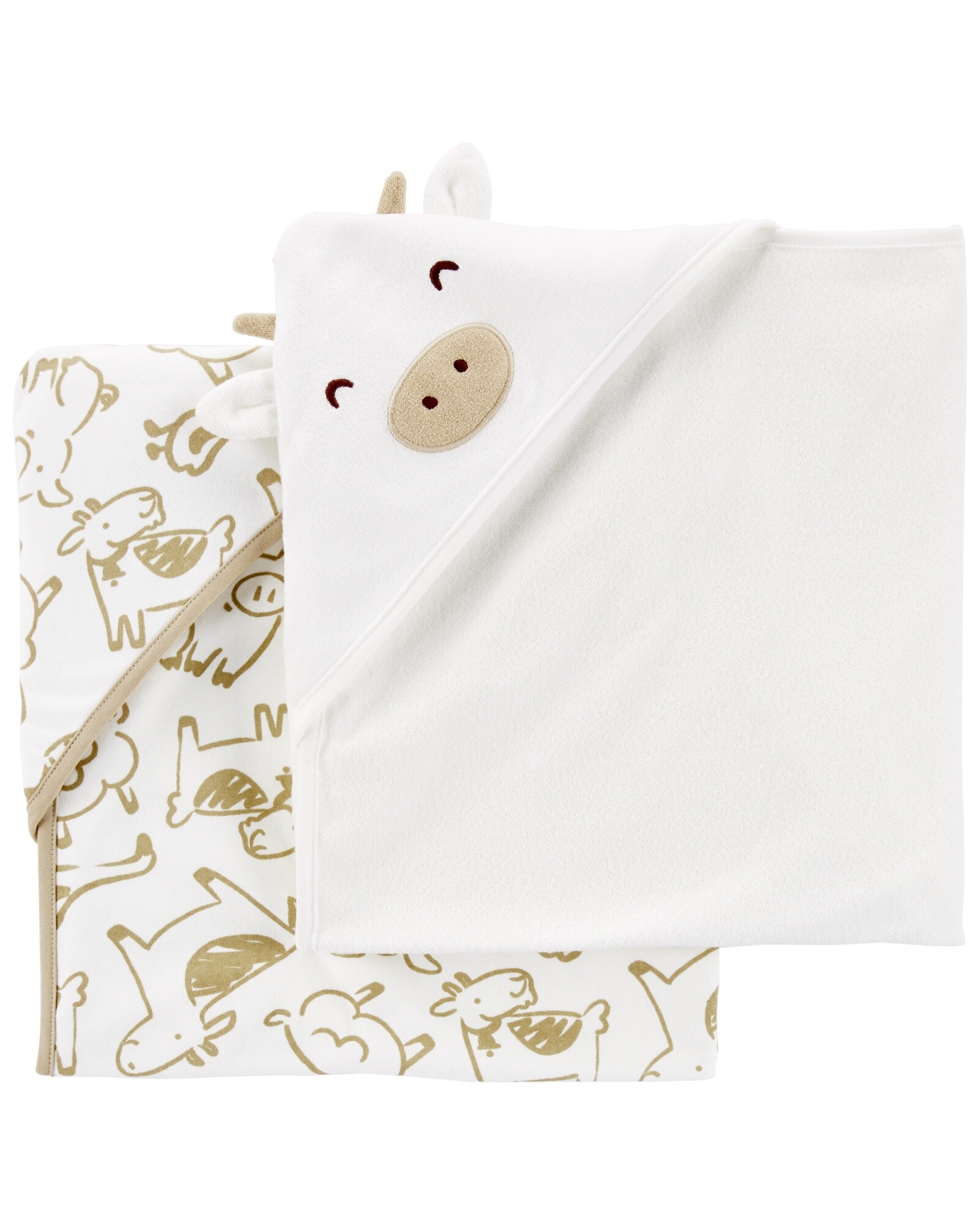 Pack dos toallas de algodón con capucha diseño vaca 0