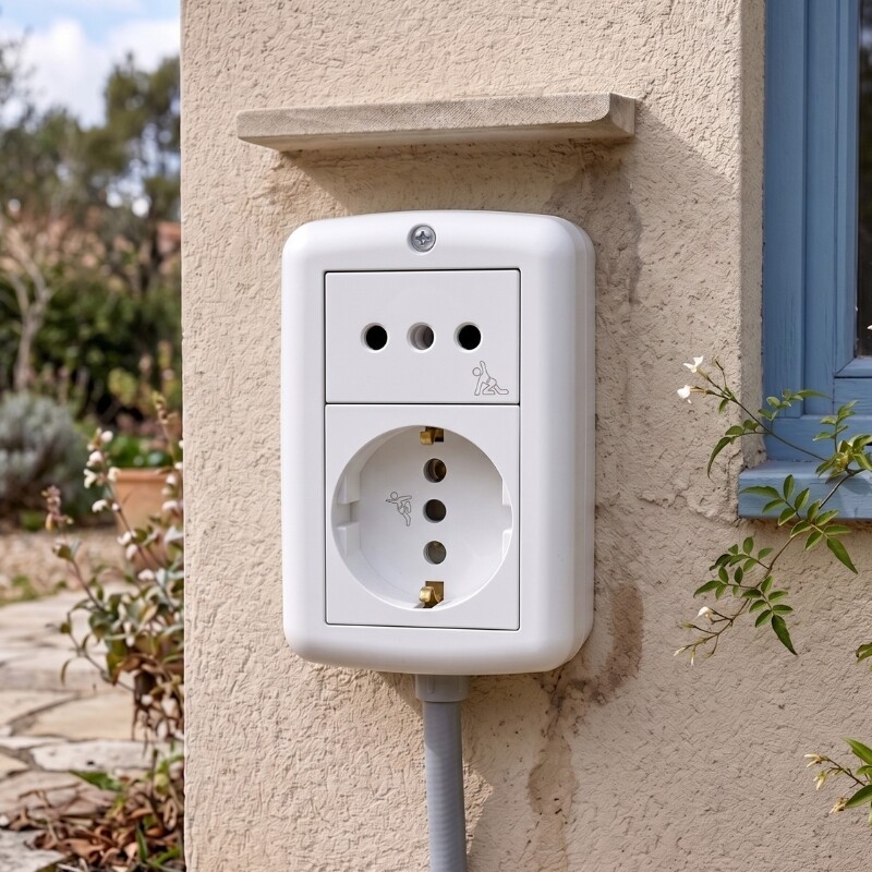 CAJA EXTERIOR CON SCHUKO + TOMA 2P+T Caja Exterior con Schuko con Seguro + Toma 2P+T con Seguro