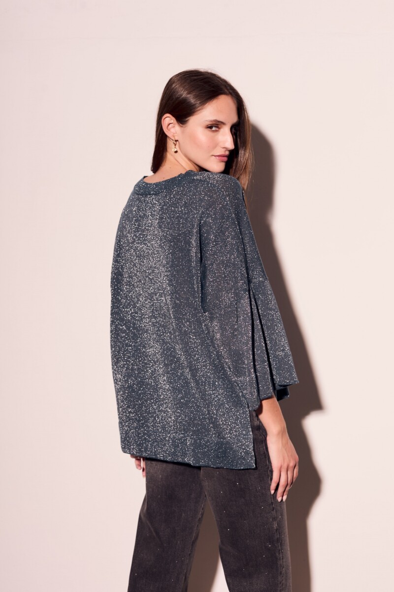 Sweater Manga Volados Lurex Petroleo