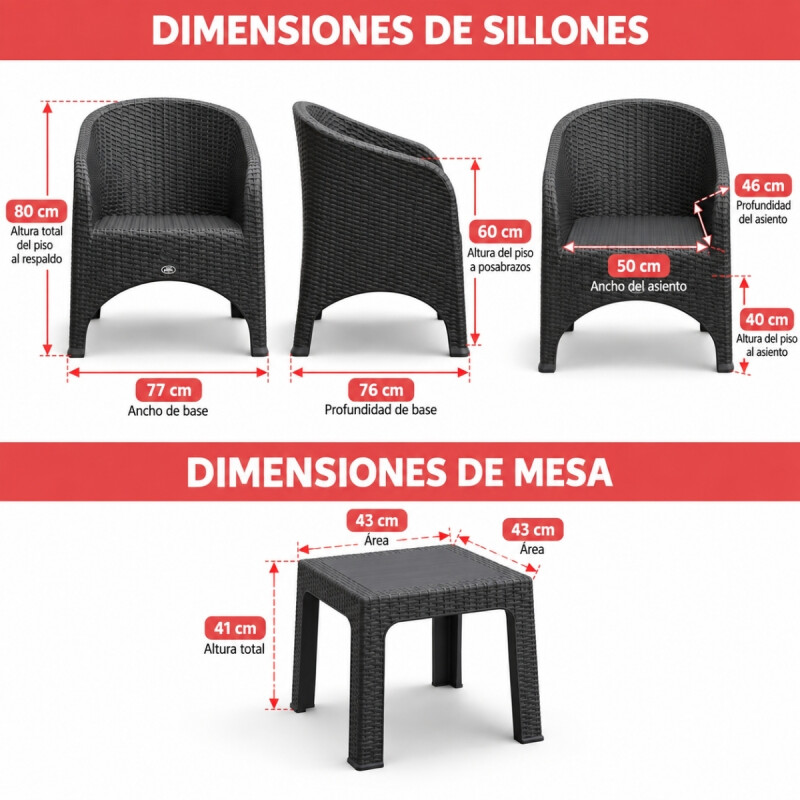 Juego de 2 sillones Olivia con almohadón + Mesa 43x43 GRIS