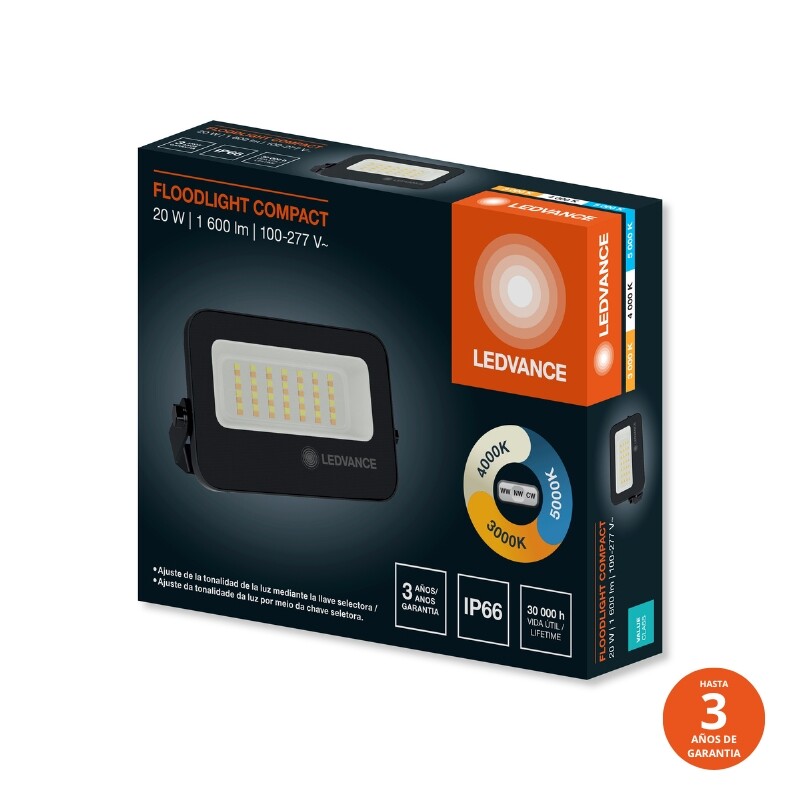 FOCO LED LEDVANCE OSRAM COMPACT G2 IP65 20W Foco LED LEDVANCE Compact IP66 20W CCT Negro
