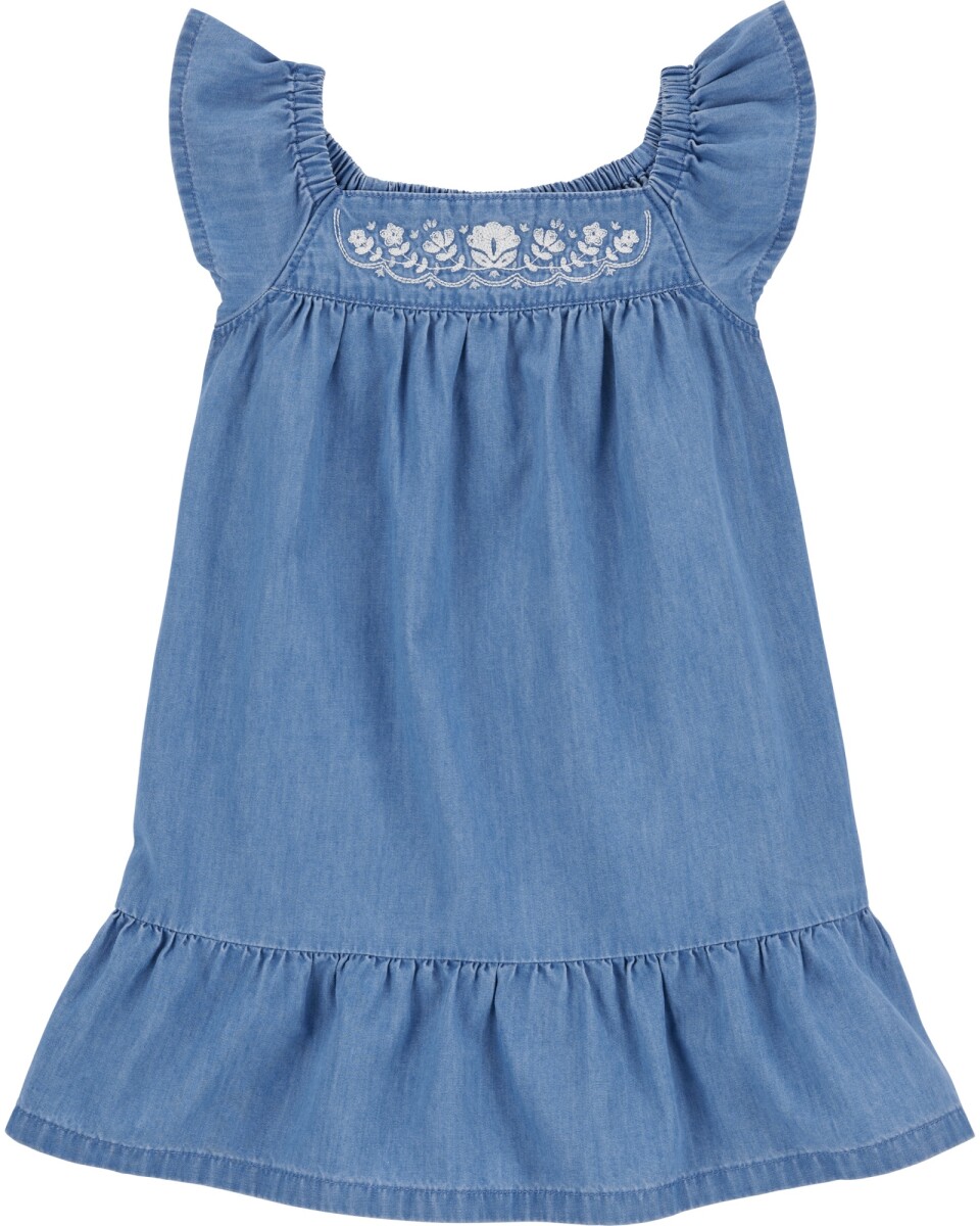 Vestido de chambray, con bordado floral. Talles 2-5T 