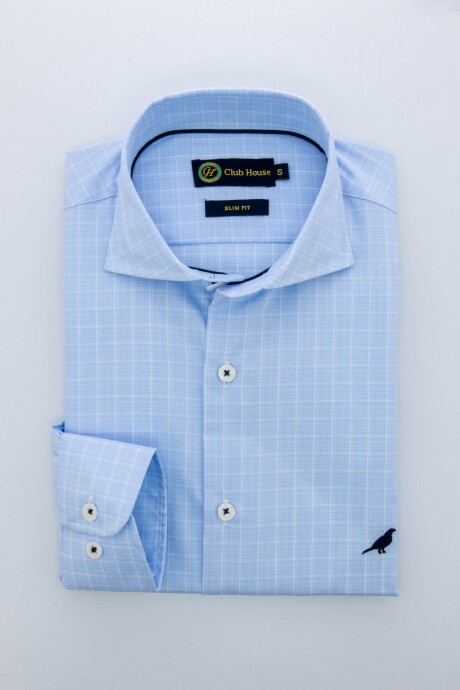 Camisa Slim-Fit Hudson collar Celeste cuadros