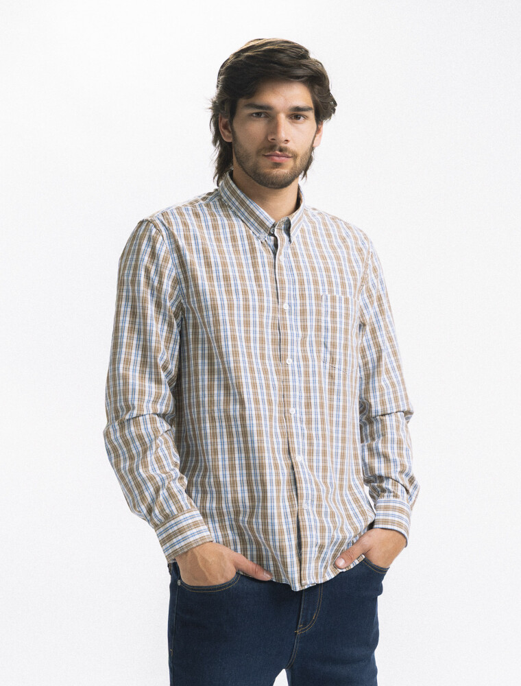 Camisa Cuadros Clasica C/Bolsillo Milan Tostado/ Fantasia 6