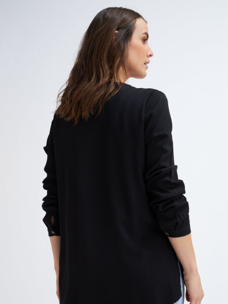Blusa manga larga escote v Negro