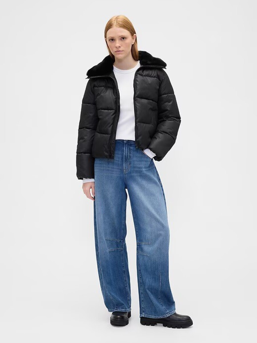 Campera Puffer Corta Con Pelo Sintético Mujer - True Black V2 