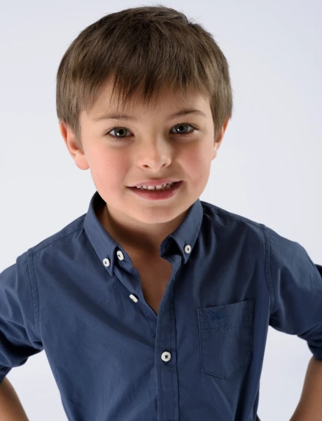 Camisa Lisa M. Larga Azul