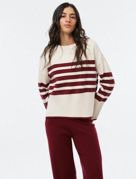 BUZO TEJIDO A RAYAS - BORDEAUX BEIGE