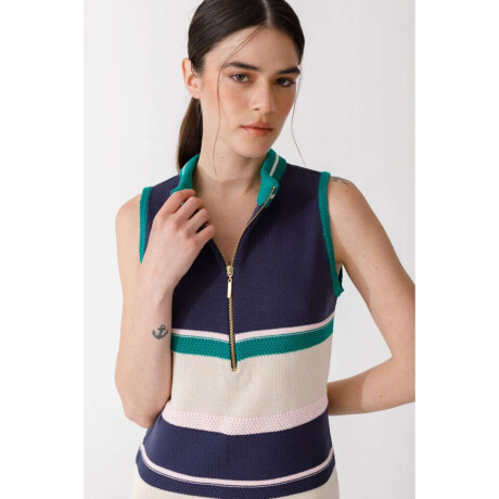 Vestido Zip Knit Azul Y Verde