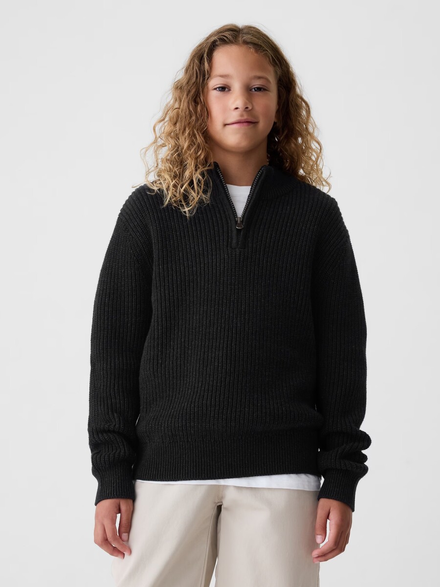 Buzo Algodón Medio Cierre Niño - Black Heather 