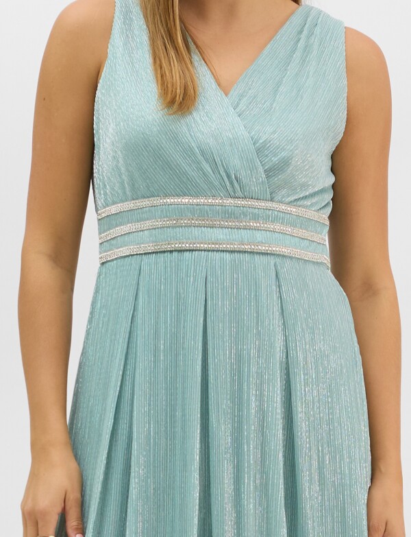 Vestido Gasa Con Lurex Y Cintura De Strass VERDE AGUA