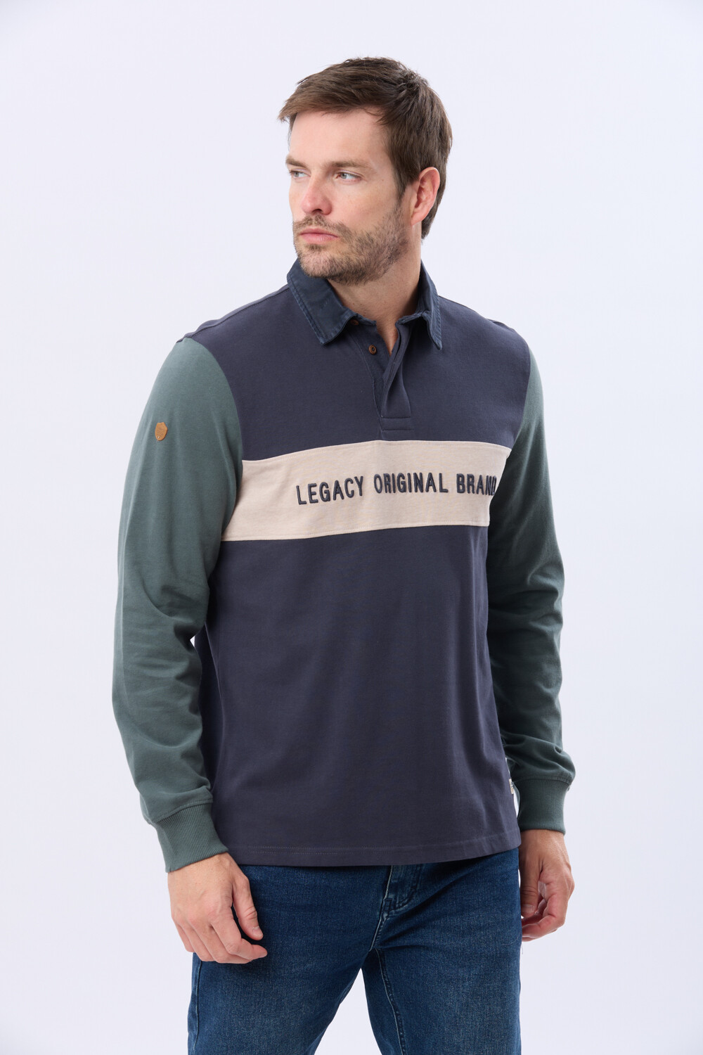 REMERA POLO RAYADA DE ALGODON Azul