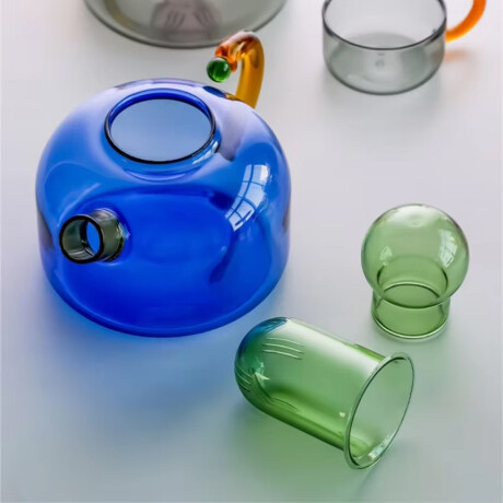 Tetera con infusor de vidrio borosilicato contraste de colores - 600ml Azul