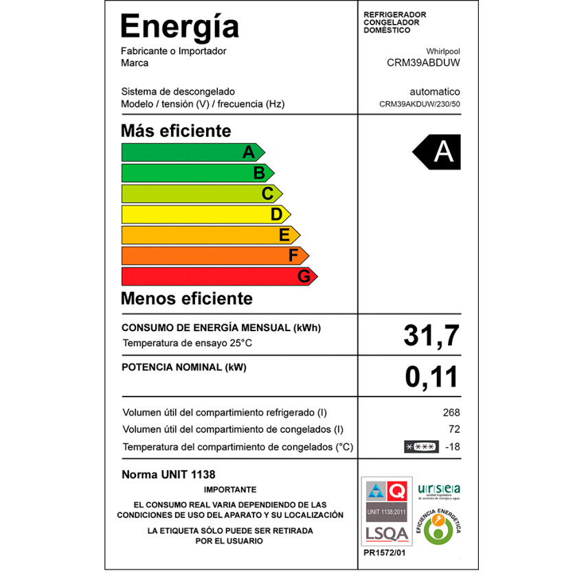 Heladera Consul CRM39 inox. Heladera Consul CRM39 inox.