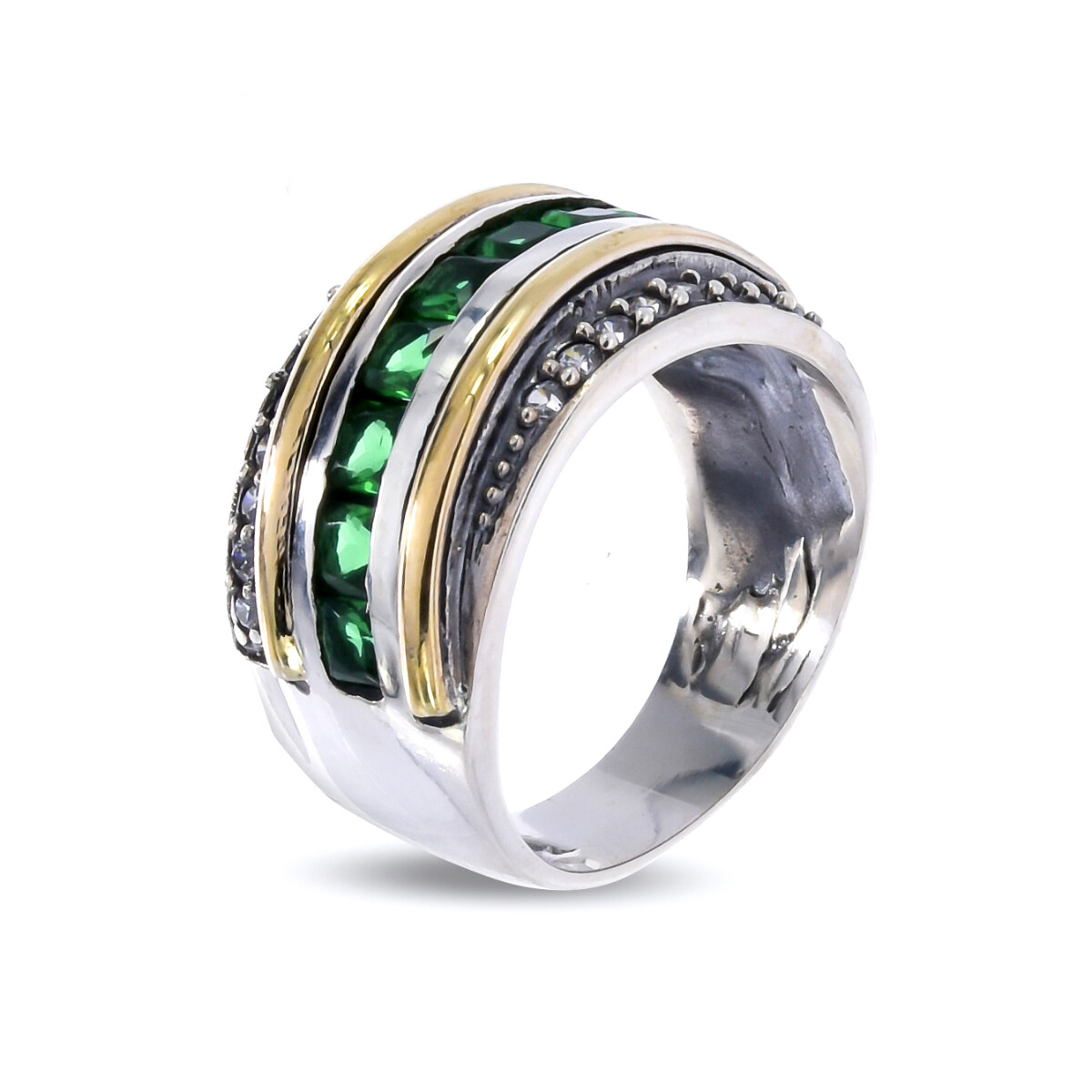 Anillo de plata 925, double en oro 18 ktes y circonias. 