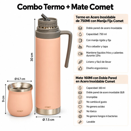 Set Termo 750Ml Manija Fija + Mate 160Ml Ac Inox Comet Rosa
