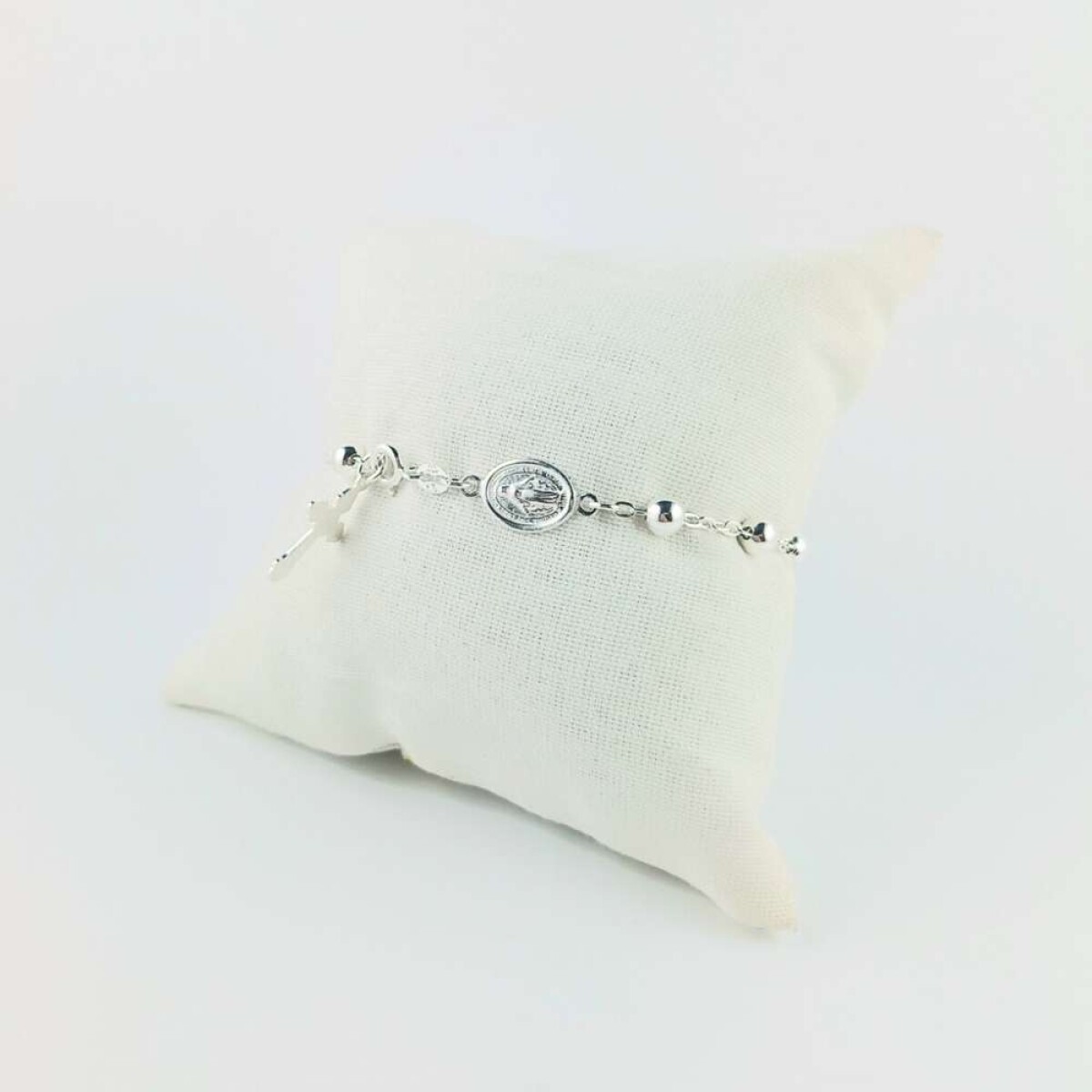 Pulsera de la Virgen Milagrosa con cruz y perlas - Plata 925 