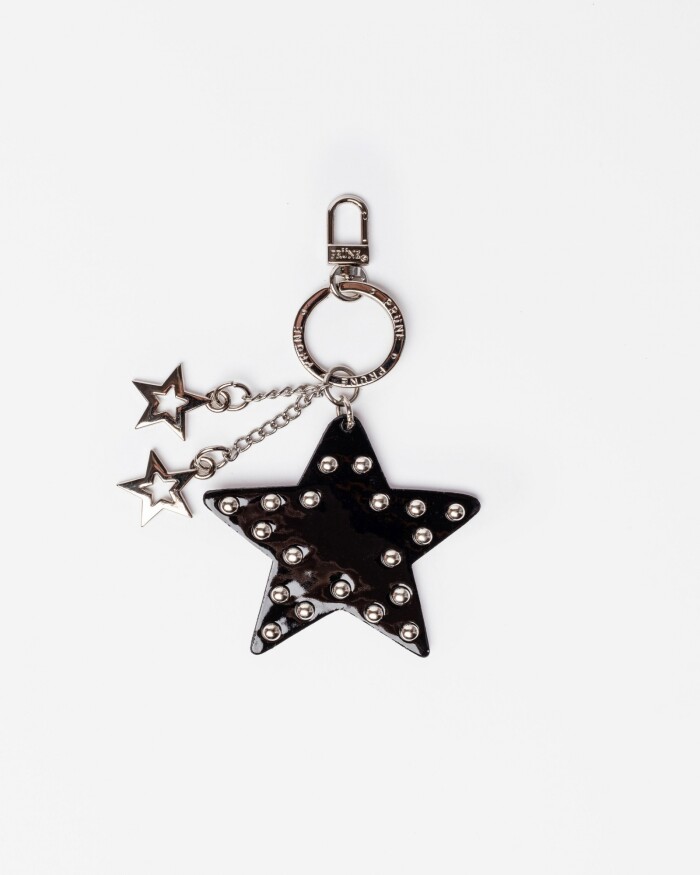 Llavero Kenia en cuero charol Negro