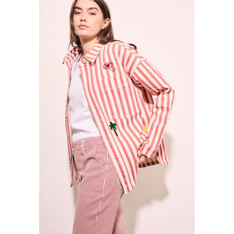 Sobrecamisa Rayas Y Bordado Rojo