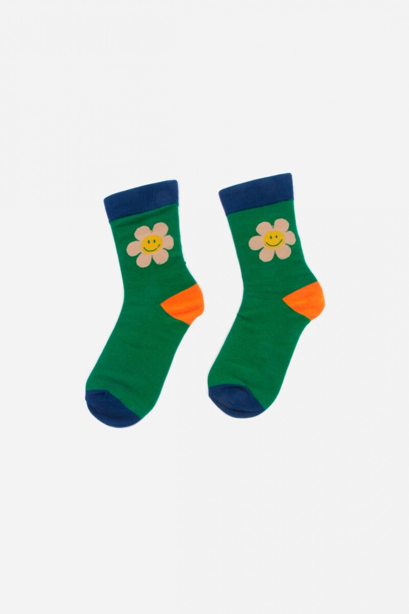 Medias smiley flower verde