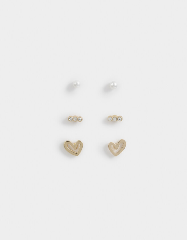 Aros Sets Con corazón Set De Aros Con Strass - Dorado