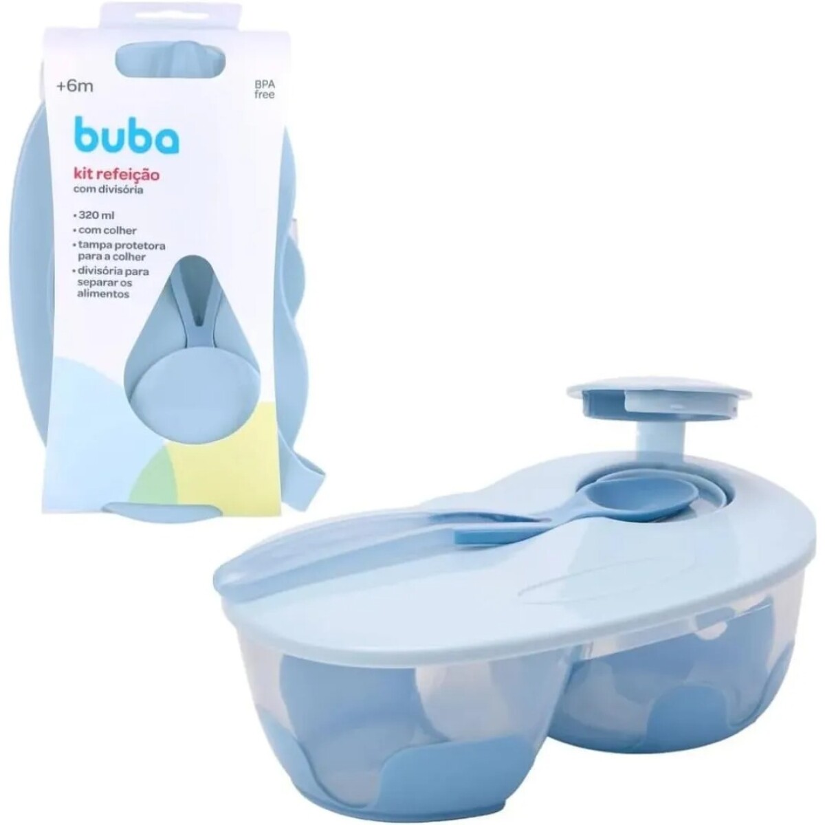 Tupper con divisiones y cuchara BUBA - celeste 