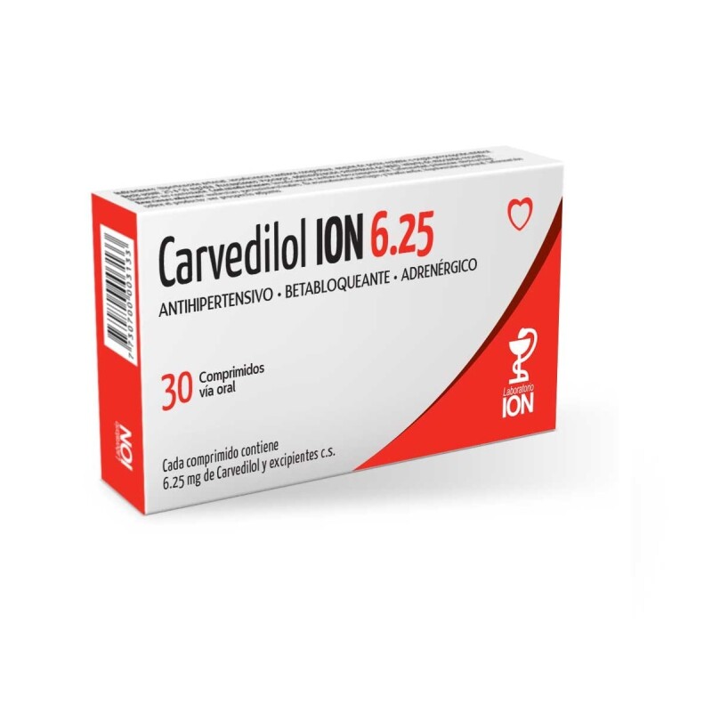 Carvedilol Ion 6.25 Mg. 30 Comp. Carvedilol Ion 6.25 Mg. 30 Comp.