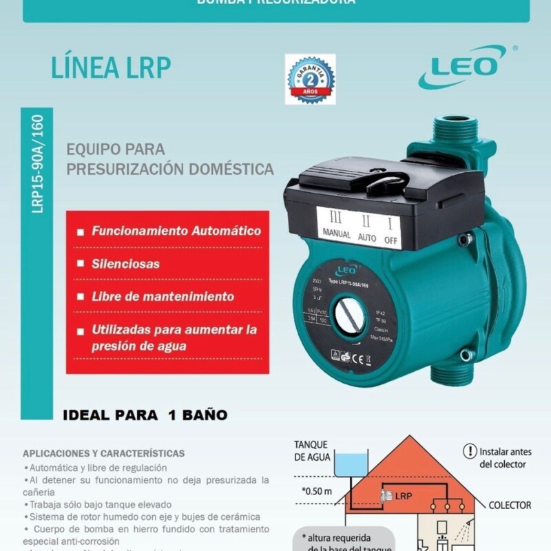 Bomba Automática Presurizadora LEO 0,16HP Modelo LRP 15/90A Bomba Automática Presurizadora LEO 0,16HP Modelo LRP 15/90A