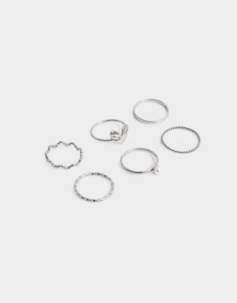 Set De Anillos Con Corazón Y Perlas 