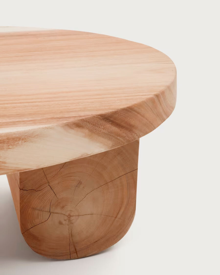 Mesa de centro Mosi con pie de madera maciza de mungur Ø 90 x 60 cm