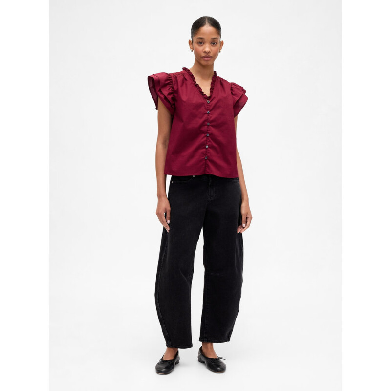 V-FLUTTER SLV EYELET YOKE TOP RED DELICIOUS