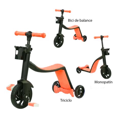 Bicicleta Monopatín Triciclo 3 en 1 Ajustable para Niños Naranja