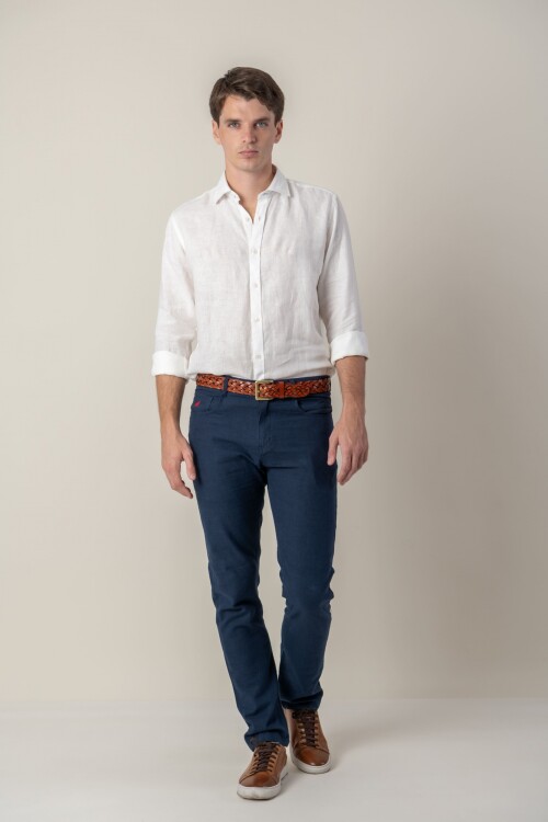 Pantalón 5 bolsillos de Lino Azul