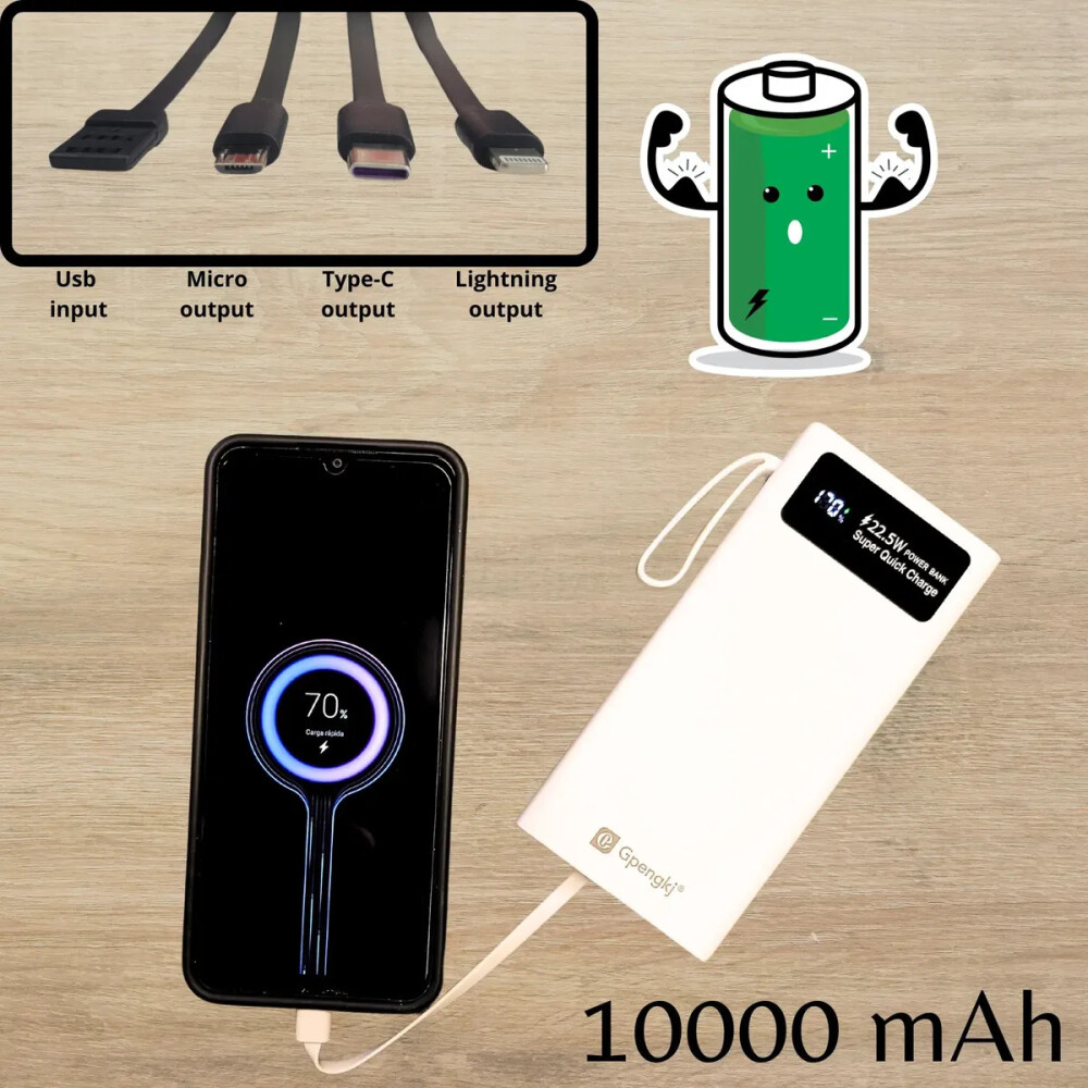 Power bank, banco de energia de 10.000 mAh de carga rápida Negro