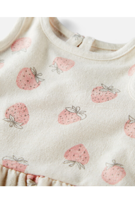 Set dos piezas de algodón orgánico, short y musculosa, diseño frutillas Sin color