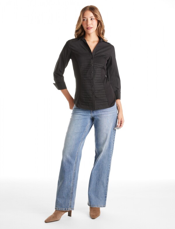 Camisa Stretch & Alforzas NEGRO