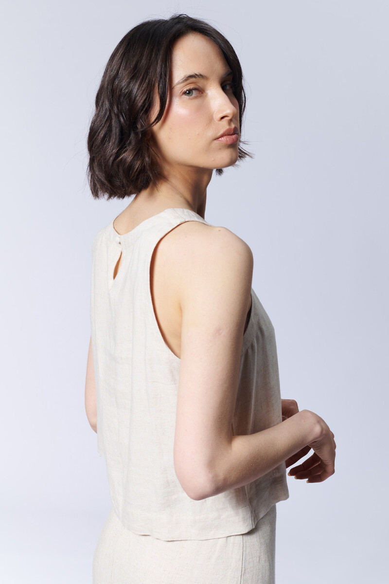 Top Con Lino Simple Beige