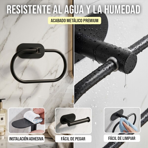 Set Accesorios De Baño Rollo Toalla Percha Juego 4 Piezas Adhesivo Acero Inoxidable Imback Color Negro Set Accesorios De Baño Rollo Toalla Percha Juego 4 Piezas Adhesivo Acero Inoxidable Imback Color Negro