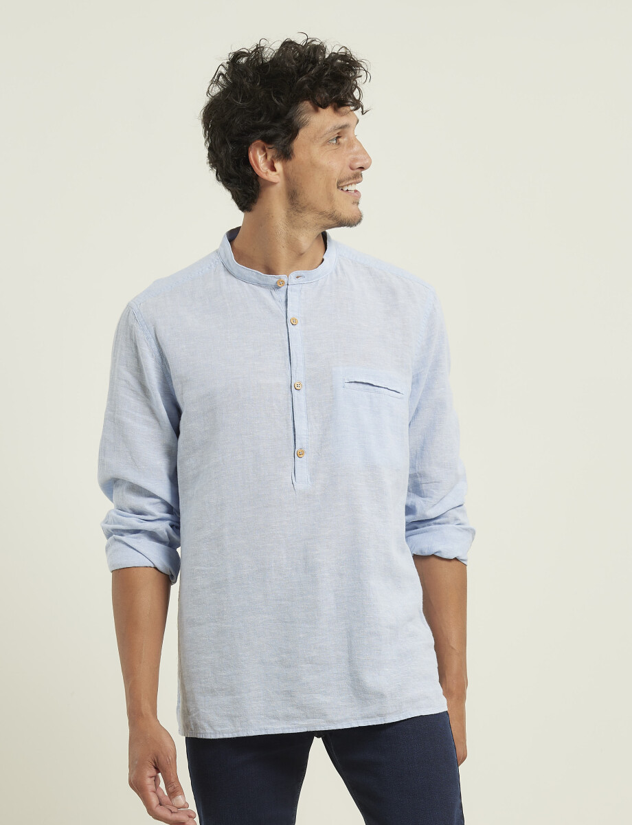 012105 CAMISA HARRINGTON LABEL DE LINO Celeste