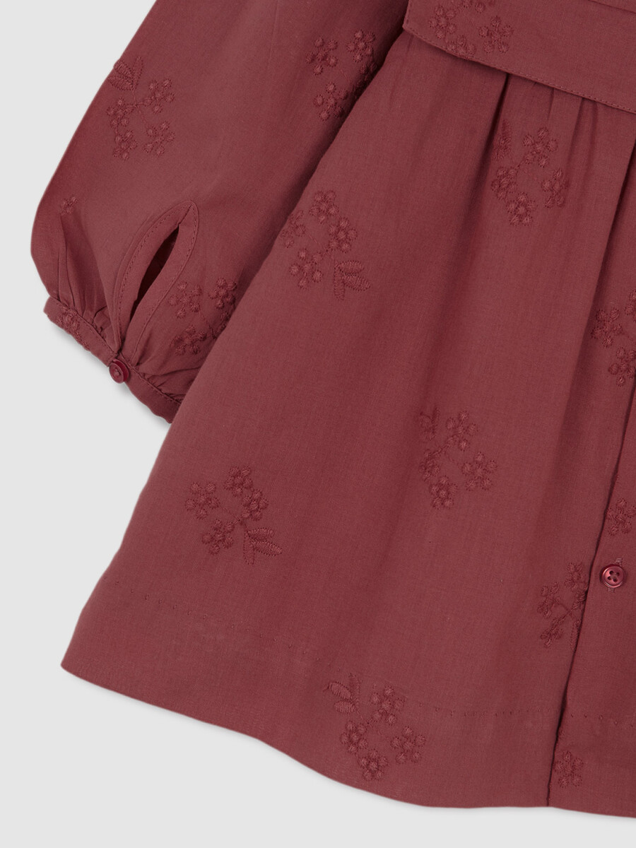 Vestido Tejido Bordado Coral Oscuro