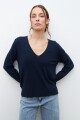 Sweater escote V azul marino