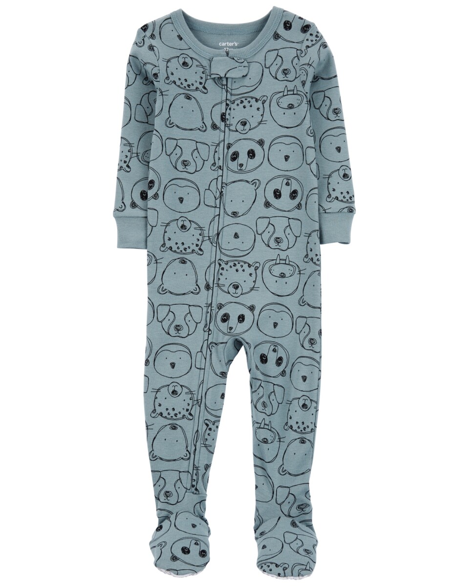 Pijama una pieza de algodón, con pie y diseño animales 