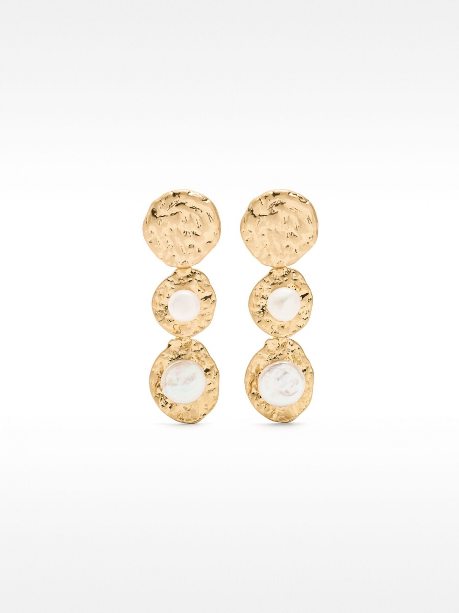 Pendientes Largos Redondos Con Perlas dorado